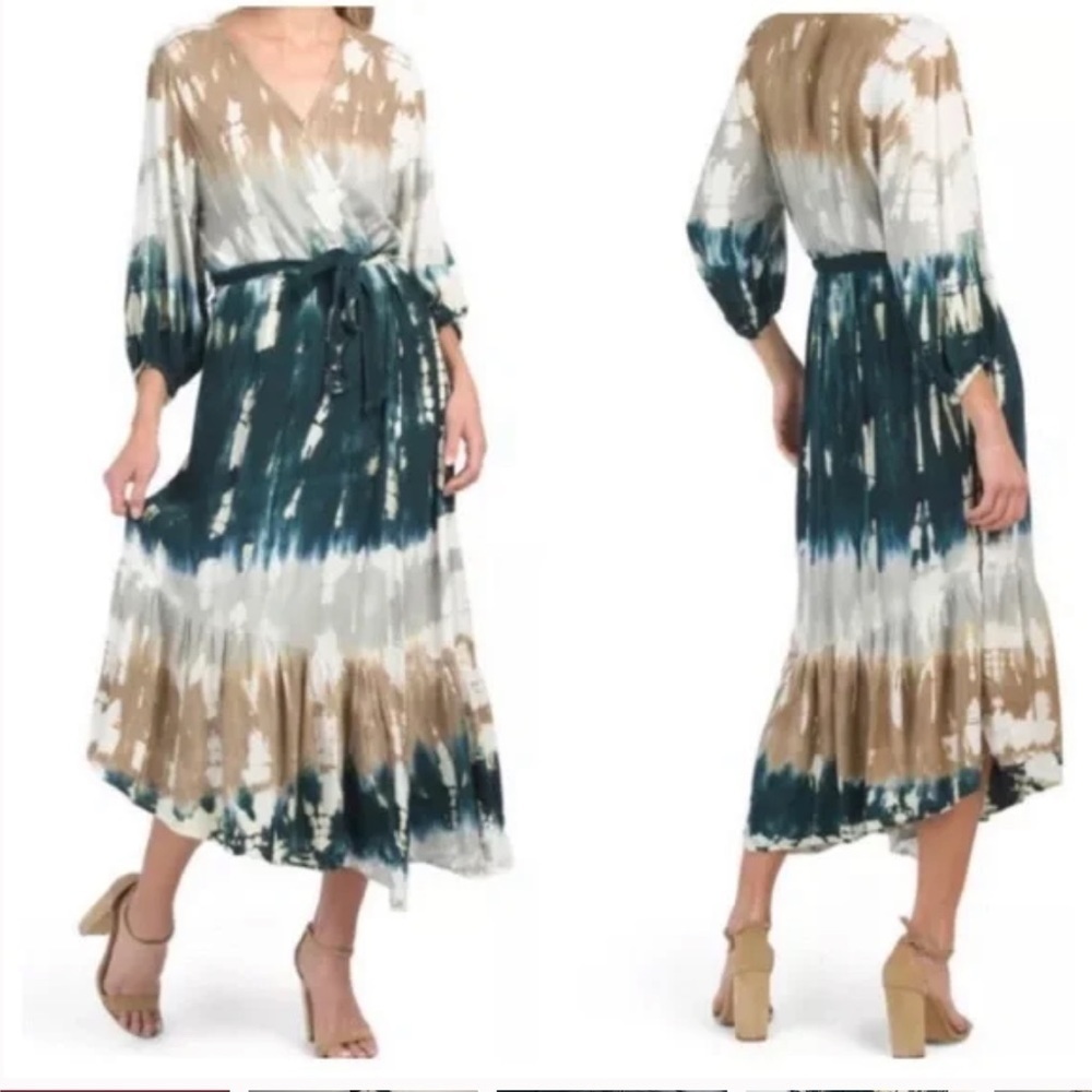 Young Fabulous & broke Jillian tie dye wrap long sleeve midi dress 733